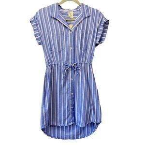 NEW Japna Vertical Stripe Button Front Drawstring Dress Sz S
